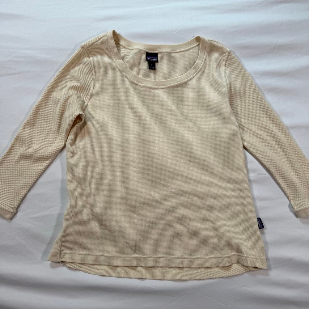 Patagonia common threads womens work waffle beige long sleeve shirt size small
